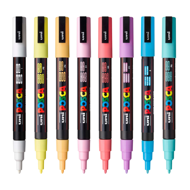 POSCA Water-Based Paint Markers - Medium Tip, Soft Colors (Set of 8)