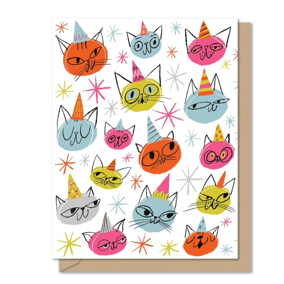 Cats in Birthday Hats Tri-Fold Card