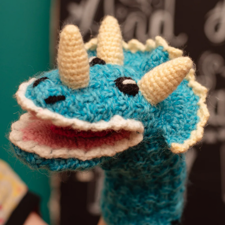 Knitted Hand Puppet - Triceratops
