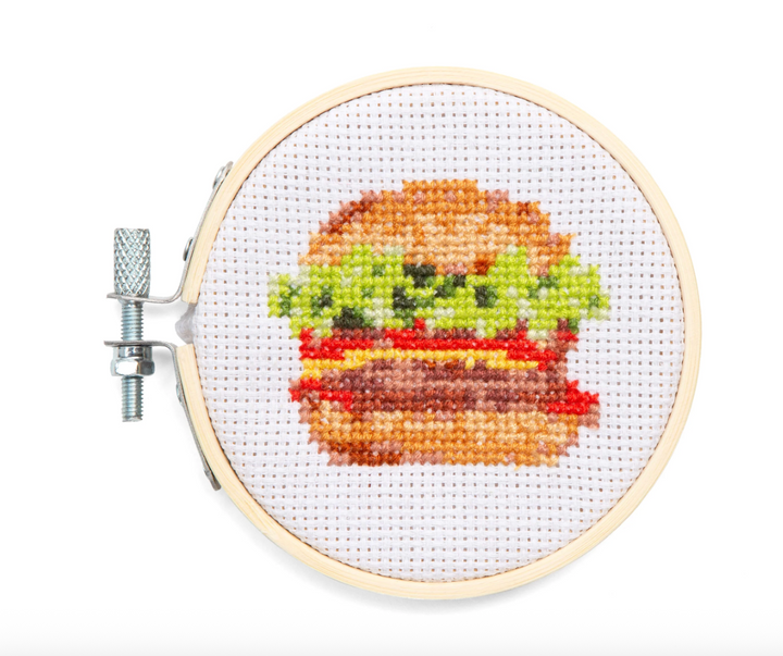 Mini Cross Stitch Embroidery Kit - Burger