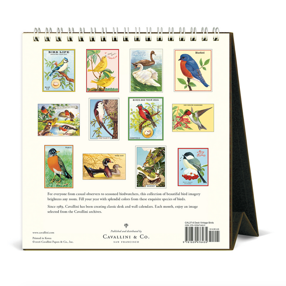 Cavallini Desk Calendar - Vintage Birds (2027)