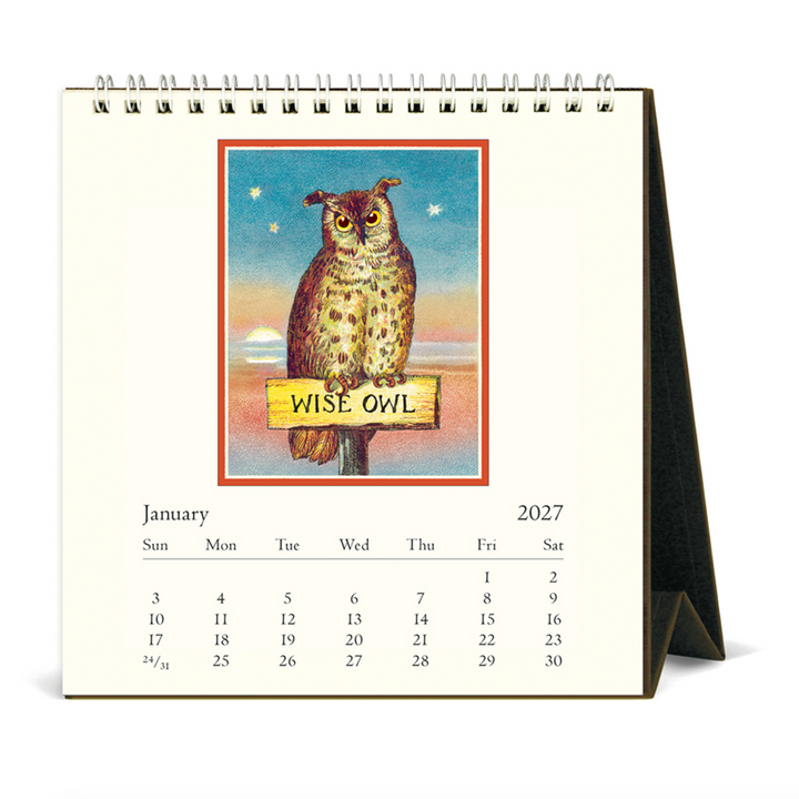 Cavallini Desk Calendar - Vintage Owls (2027)