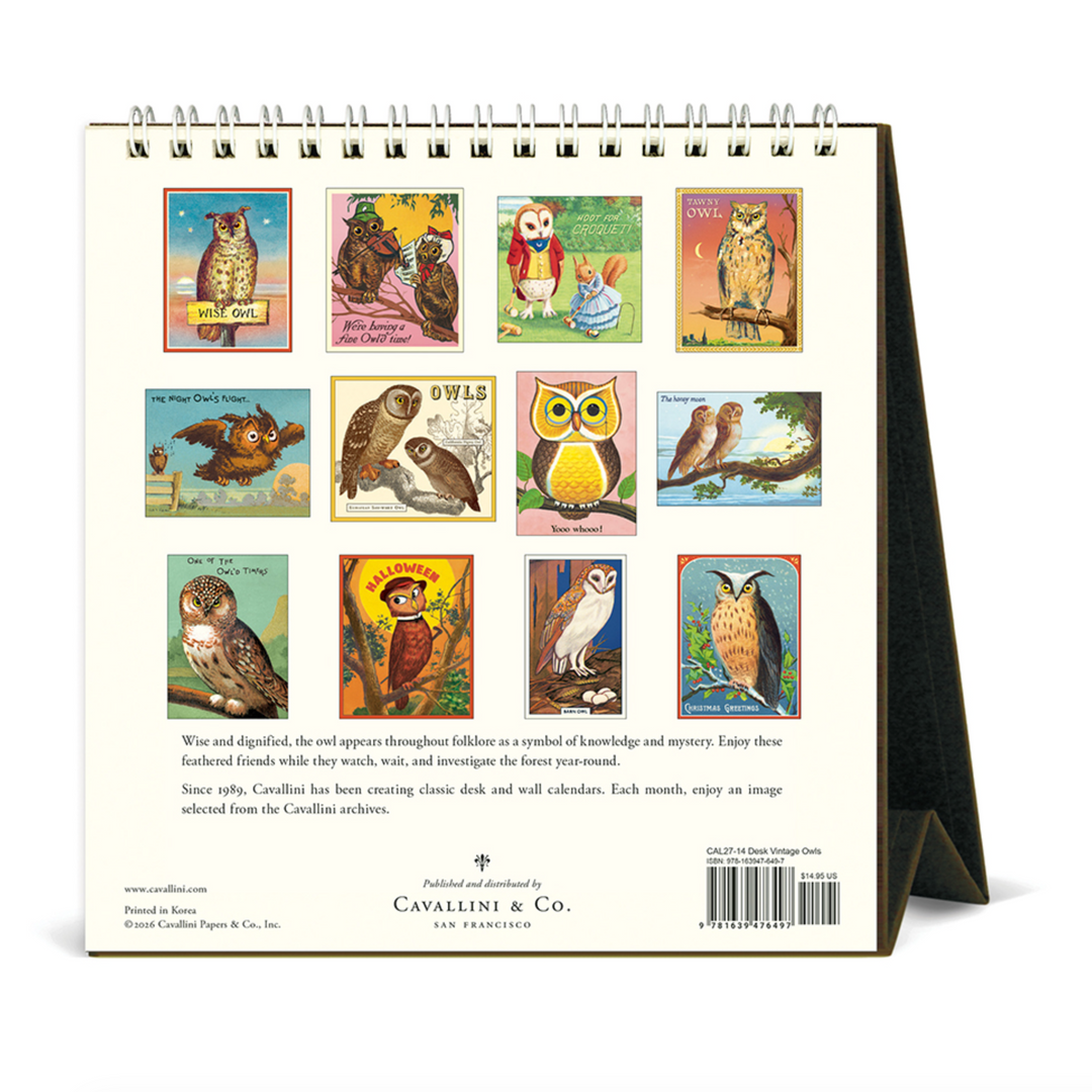 Cavallini Desk Calendar - Vintage Owls (2027)