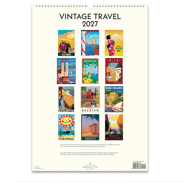 Cavallini Wall Calendar - Vintage Travel (2027)