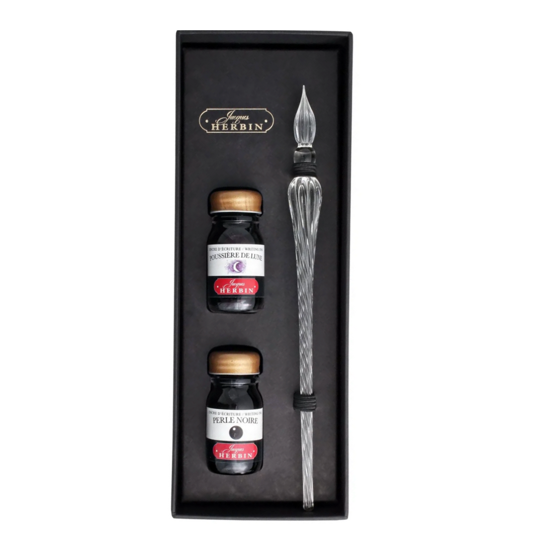 Spiral Body Round Glass Pen & Ink Sets