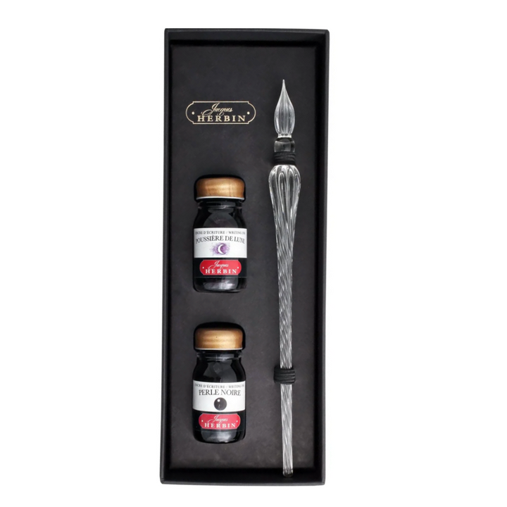 Spiral Body Round Glass Pen & Ink Sets
