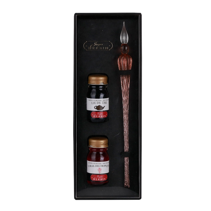 Spiral Body Round Glass Pen & Ink Sets