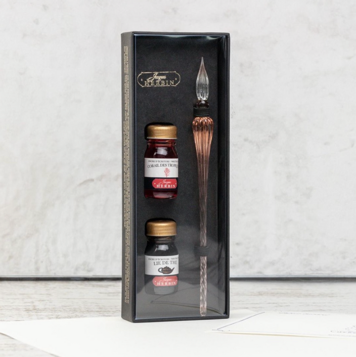 Spiral Body Round Glass Pen & Ink Sets