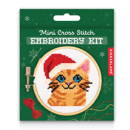 Mini Cross Stitch Embroidery Kit - Santa Cat