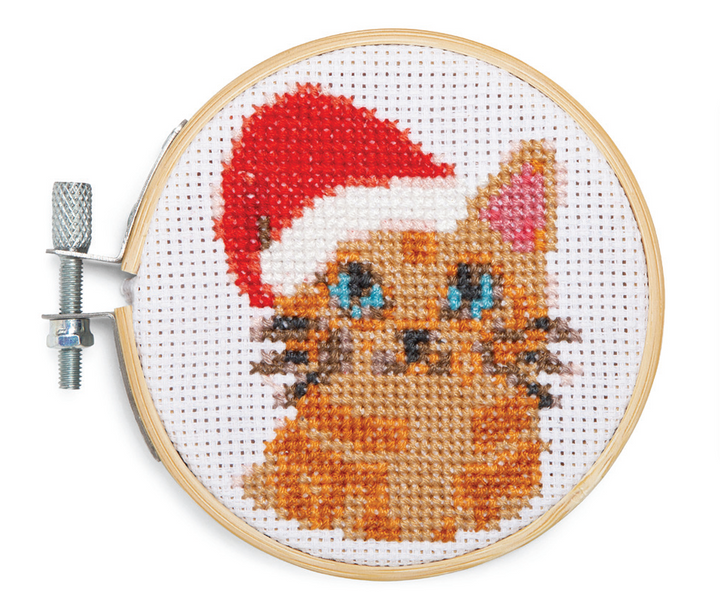 Mini Cross Stitch Embroidery Kit - Santa Cat
