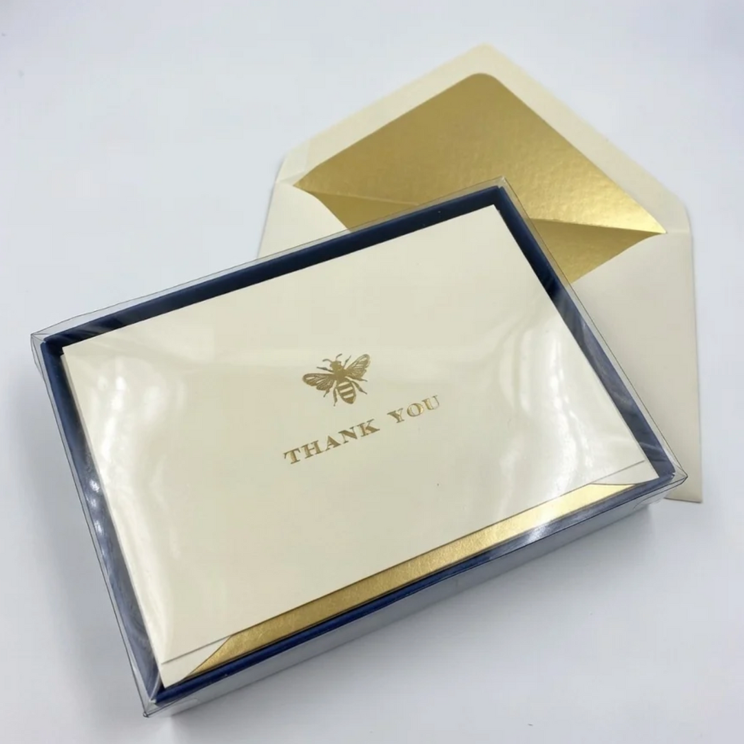 Rossi Folded Thank You Cards and Lined Envelopes - Engraved Bee