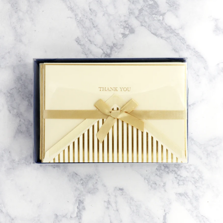 Rossi Folded Thank You Cards and Lined Envelopes - Gold Pinstriped