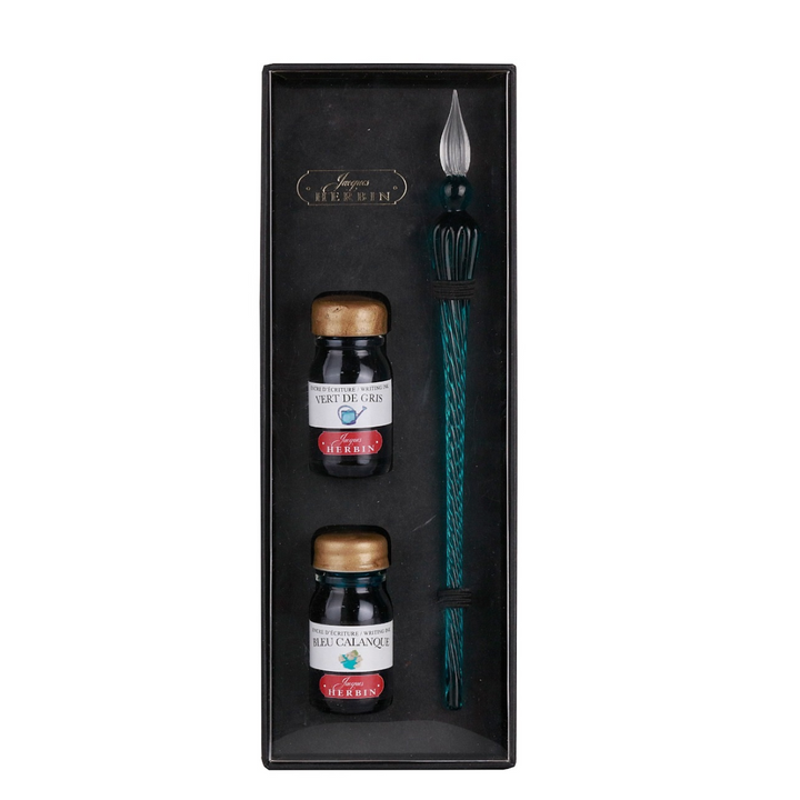 Spiral Body Round Glass Pen & Ink Sets