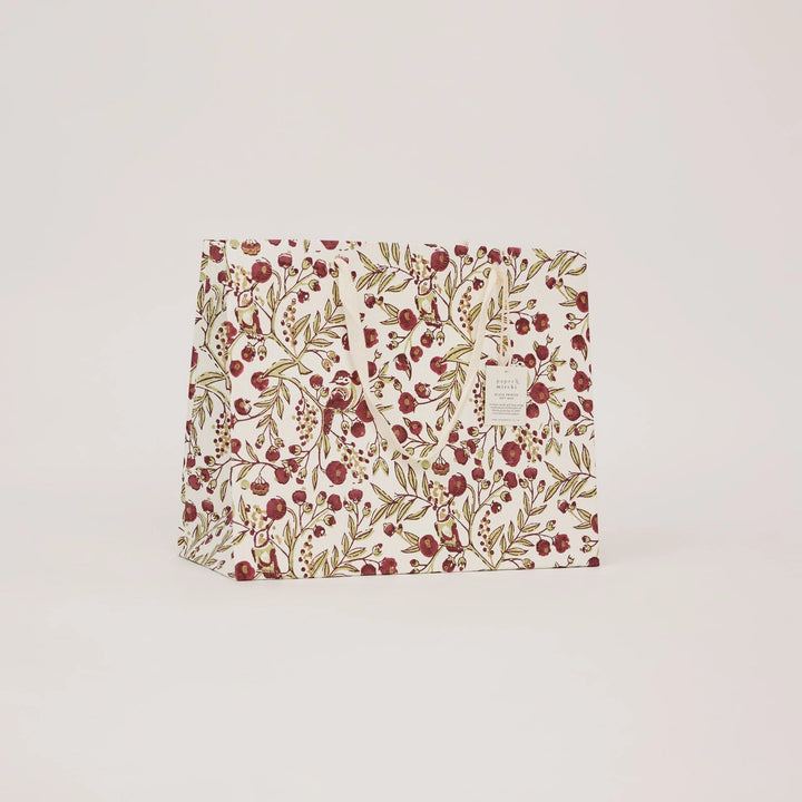 Hand Block Printed Gift Bags - Songbird Scarlet