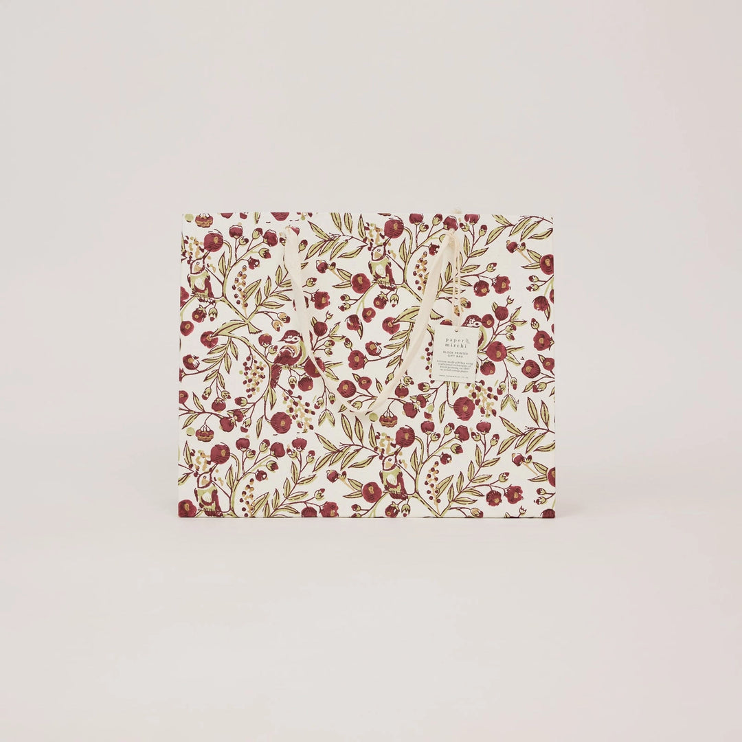 Hand Block Printed Gift Bags - Songbird Scarlet