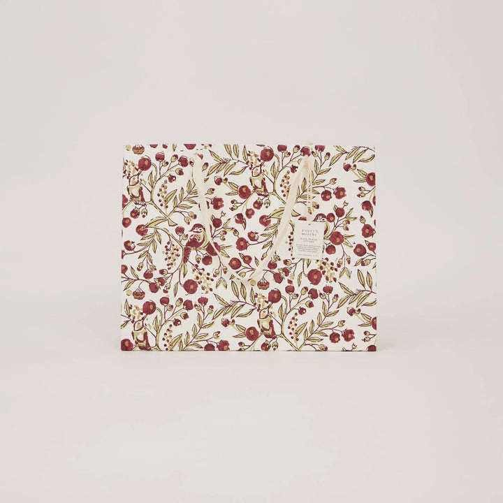 Hand Block Printed Gift Bags - Songbird Scarlet