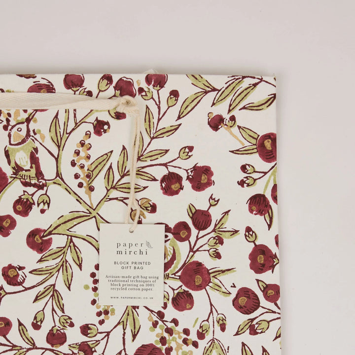 Hand Block Printed Gift Bags - Songbird Scarlet