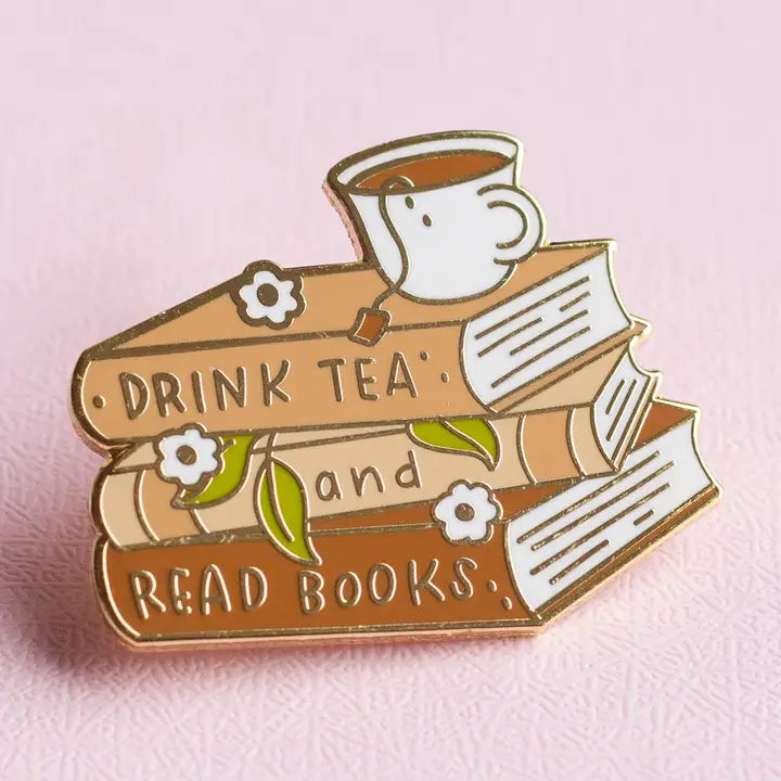 Tea and Books Enamel Pin