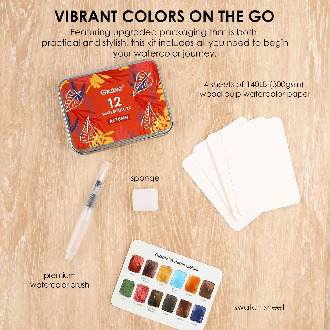 Watercolor Pocket Set of 12 with Brush - Autumn Colors