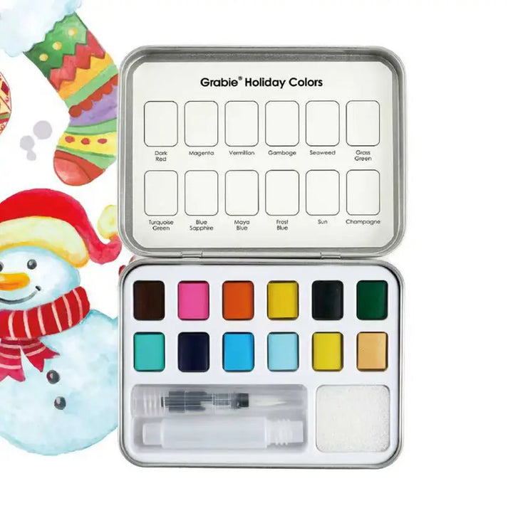Watercolor Pocket Set of 12 Colors with Brush - Holiday Colors