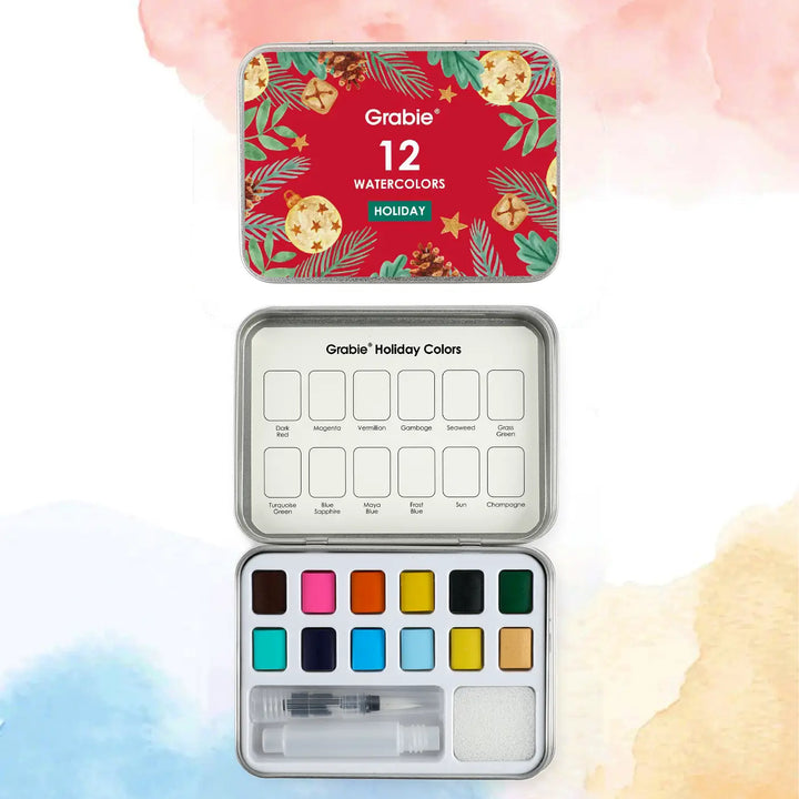 Watercolor Pocket Set of 12 Colors with Brush - Holiday Colors