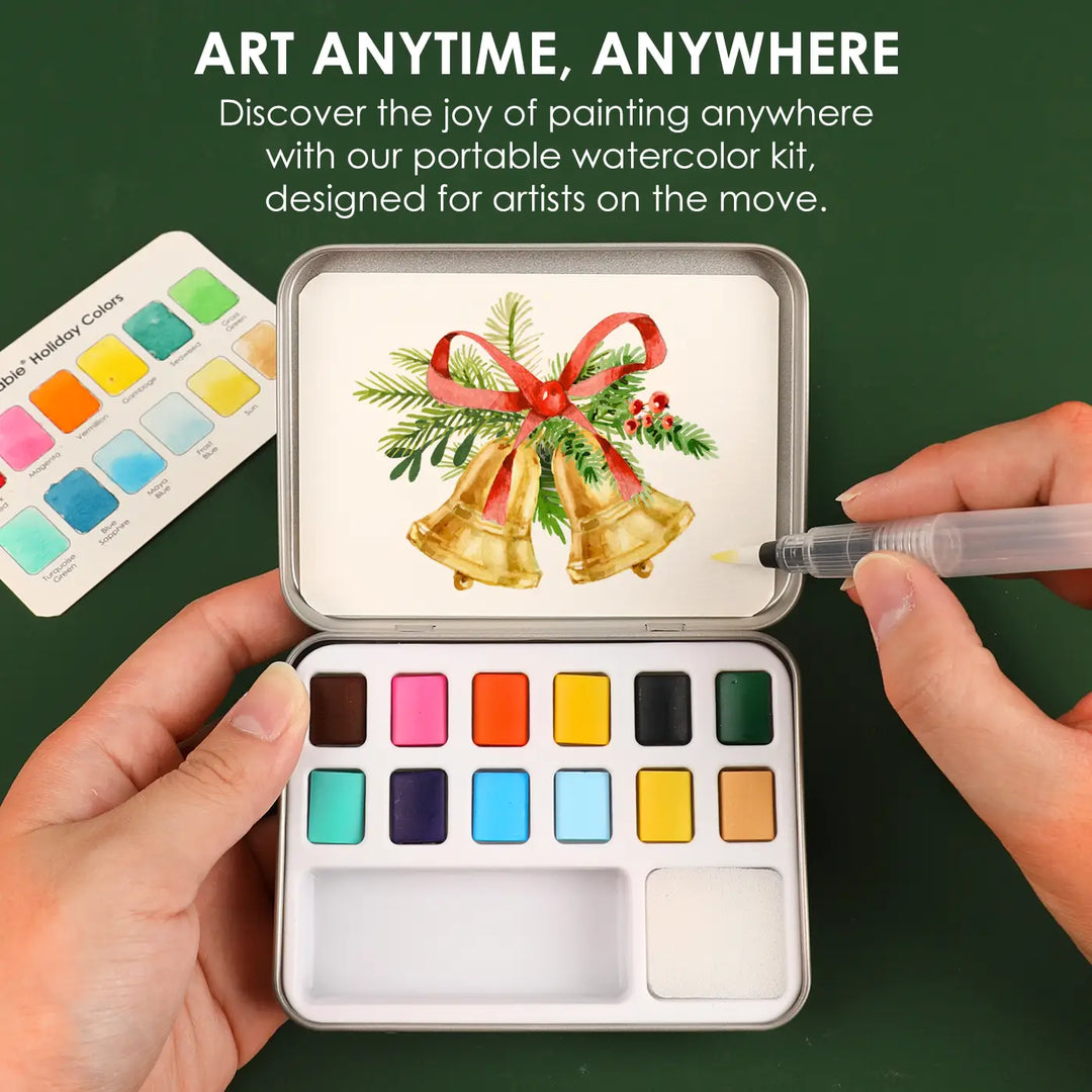Watercolor Pocket Set of 12 Colors with Brush - Holiday Colors