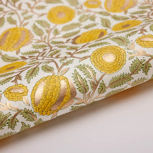 Hand Block Printed Gift Wrap Sheets - Marigold Glitz Sunshine (Roll)