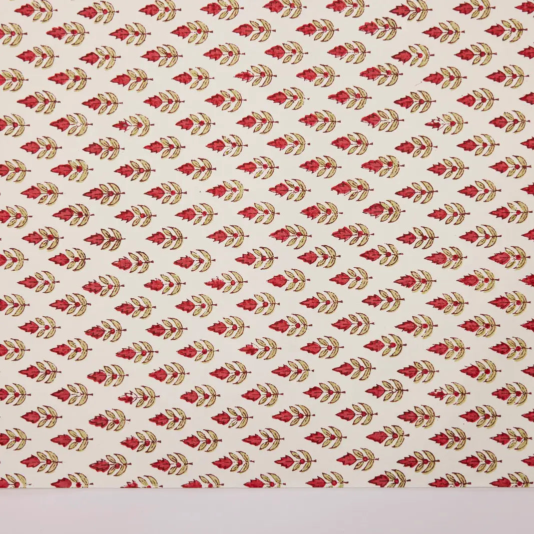 Hand Block Printed Gift Wrap Sheets - Buti Scarlet (Roll)