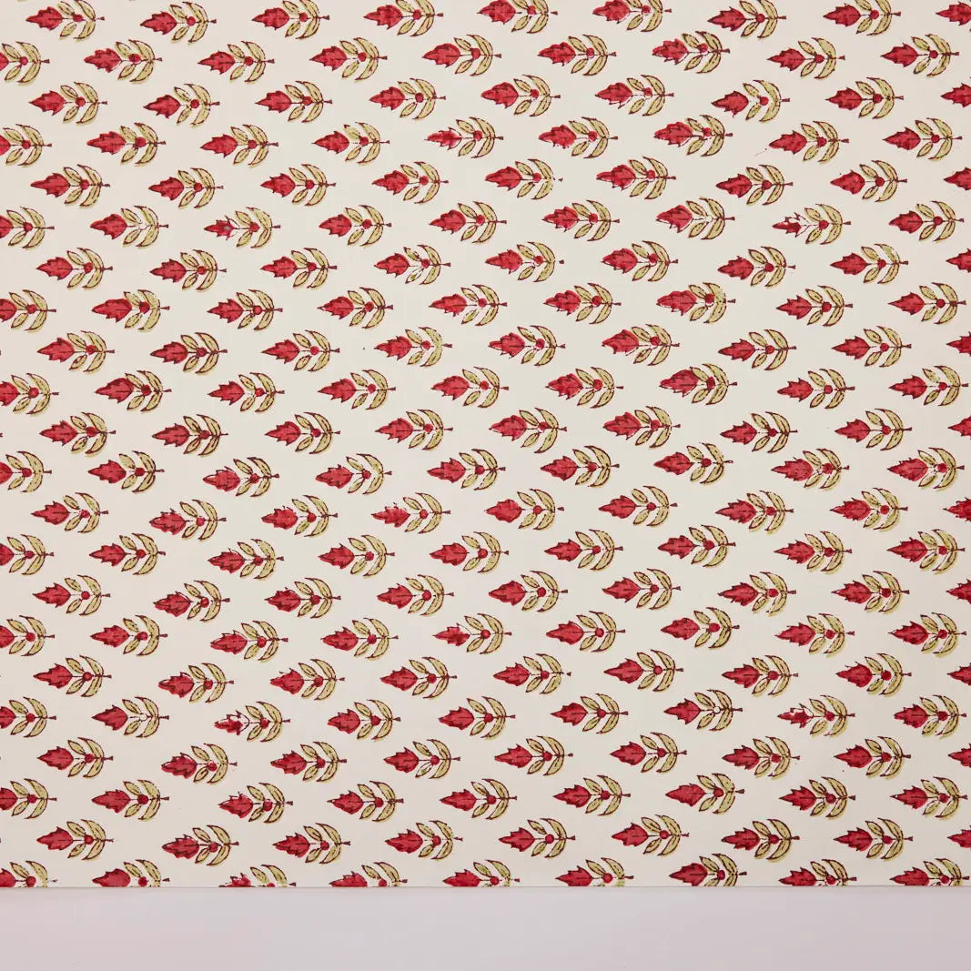 Hand Block Printed Gift Wrap Sheets - Buti Scarlet (Roll)
