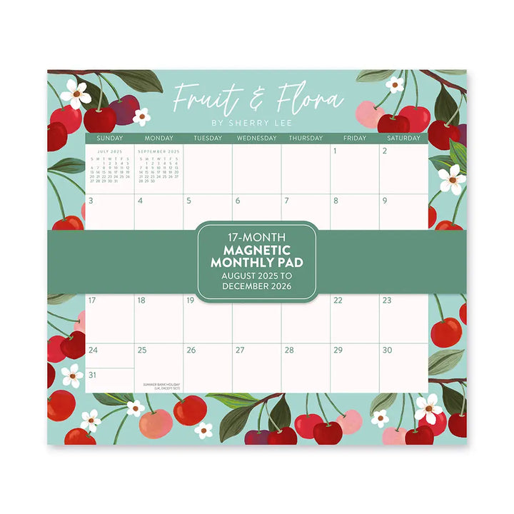 Fruit & Flora Magnetic Monthly Pad Calendar (Aug 2025 - Dec 2026)