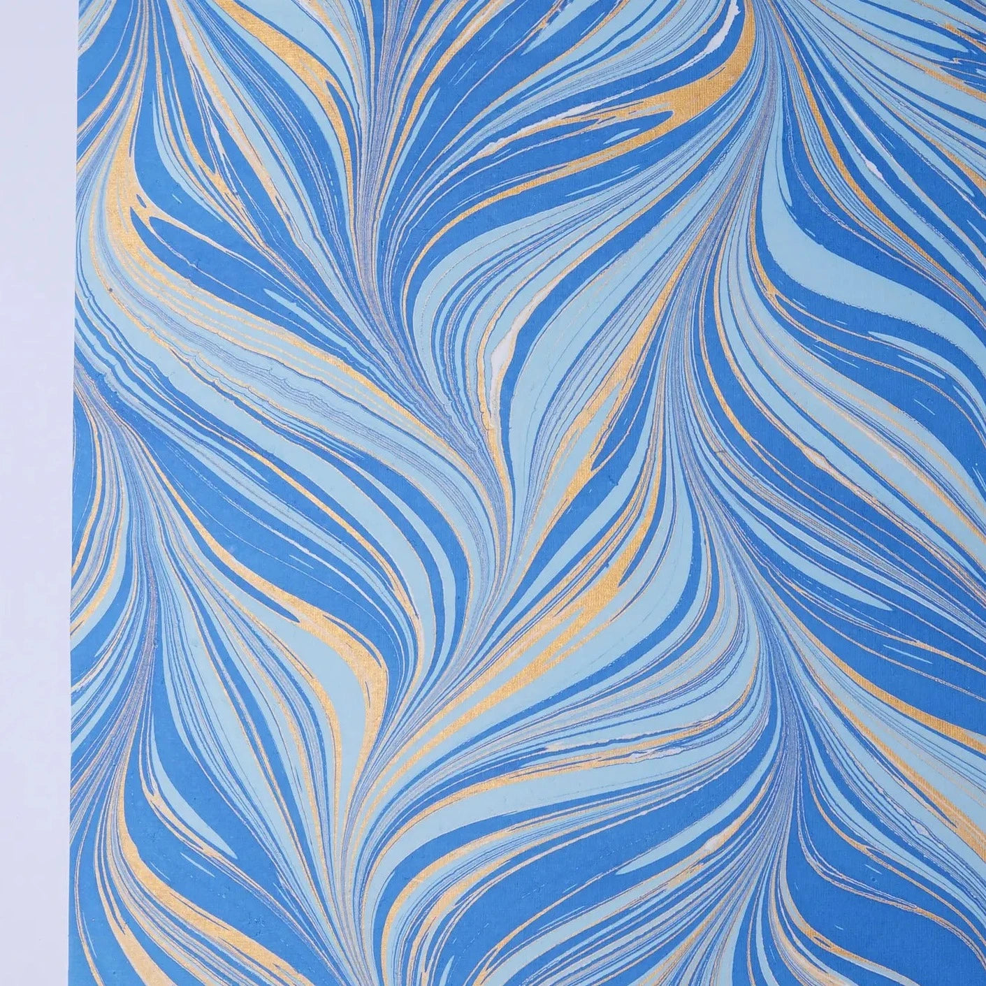 Hand Marbled Gift Wrap Sheets - Fountain Waves Blue Gold (Roll)