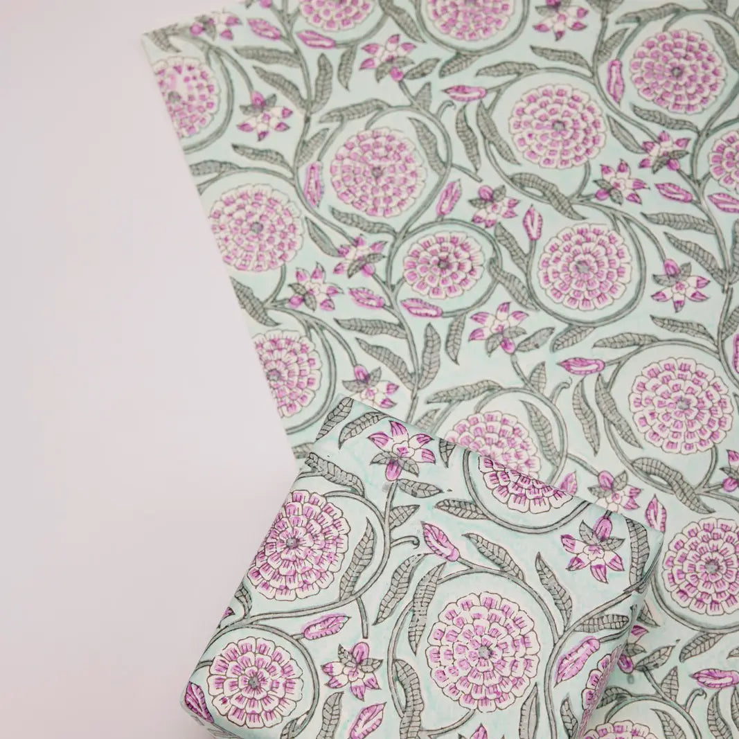 Hand Block Printed Gift Wrap Sheets - Rajmala Teal (Roll)