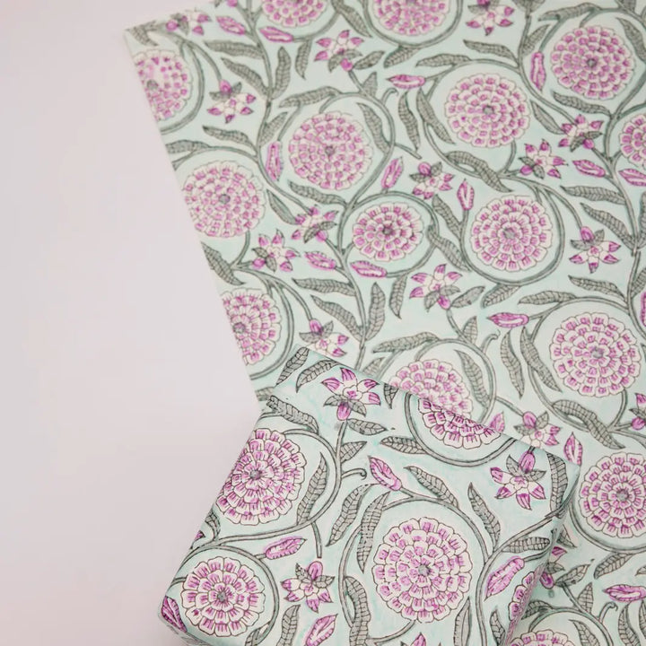 Hand Block Printed Gift Wrap Sheets - Rajmala Teal (Roll)