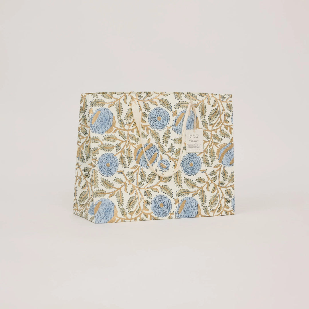 Hand Block Printed Gift Bags - Marigold Glitz Blue Stone
