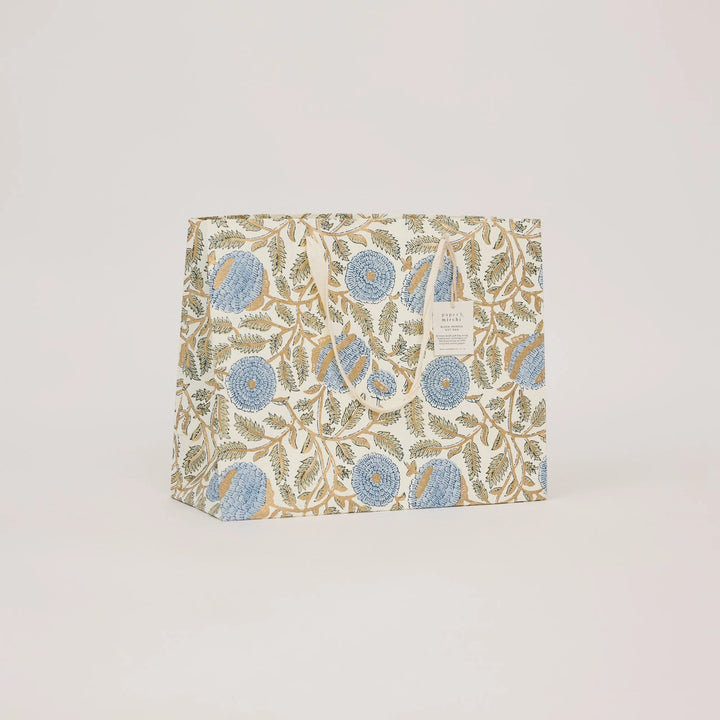 Hand Block Printed Gift Bags - Marigold Glitz Blue Stone