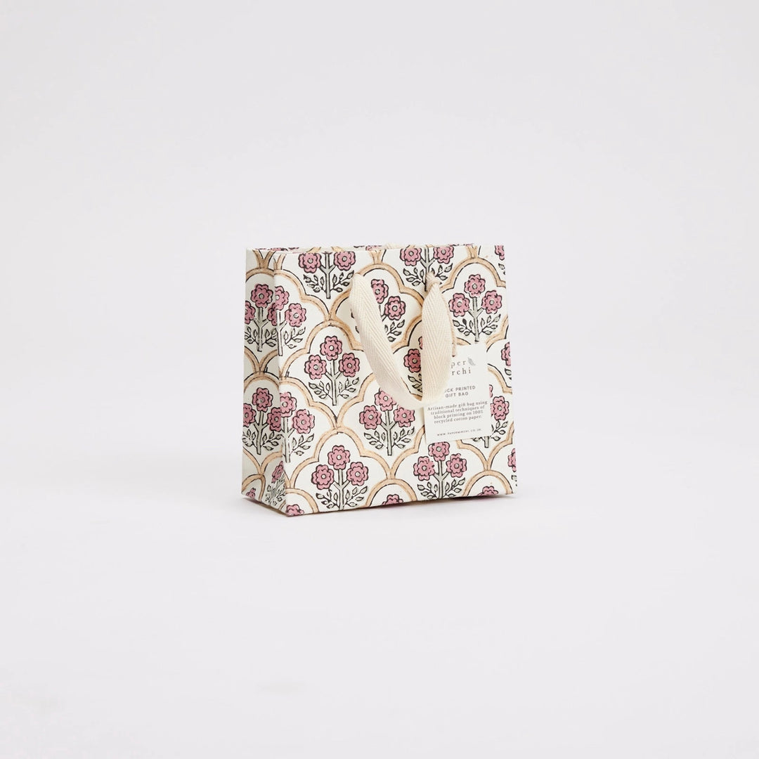 Hand Block Printed Gift Bags - Trellis Pink Earth