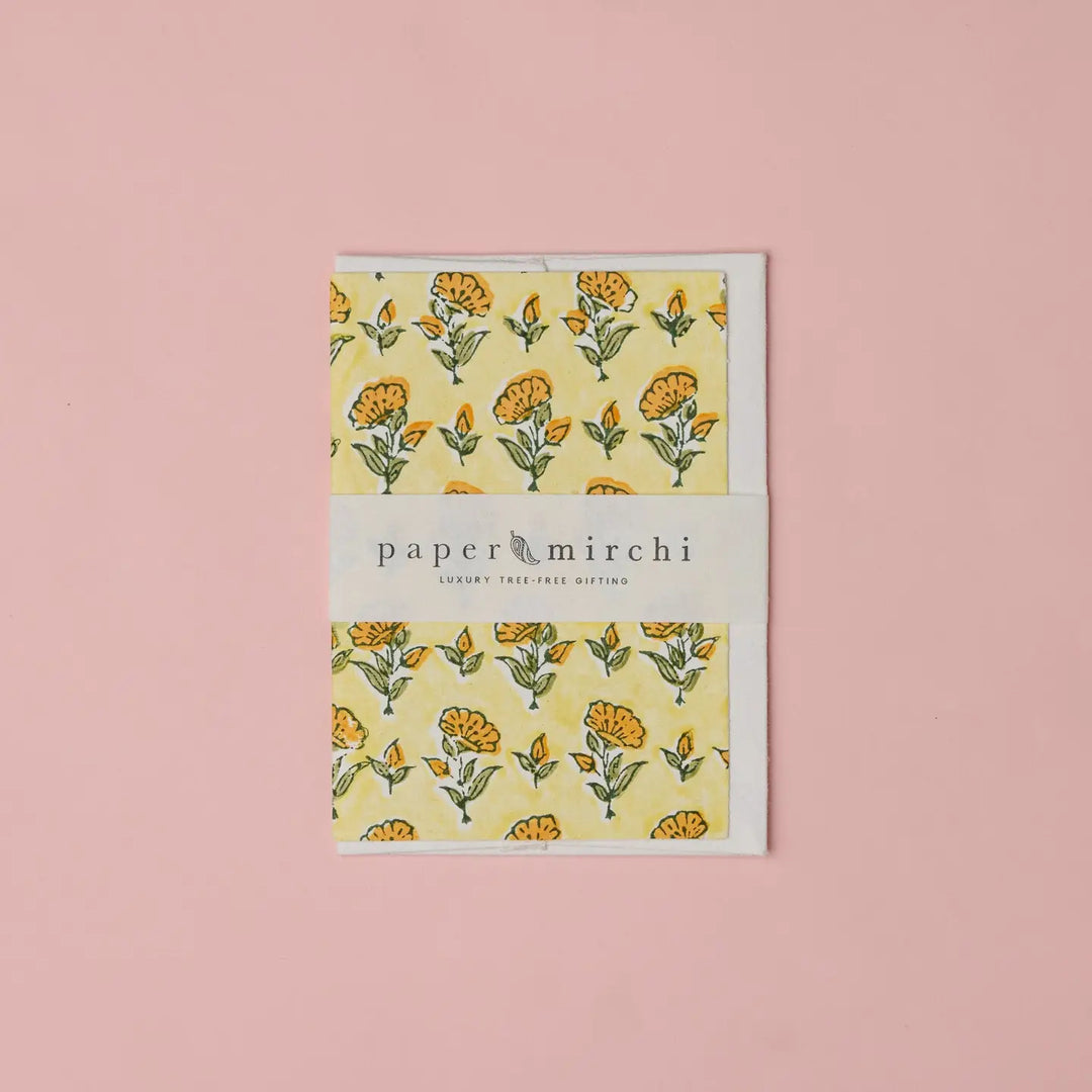 Hand Block Printed Greeting Card - Ditsy Floral Sunshine