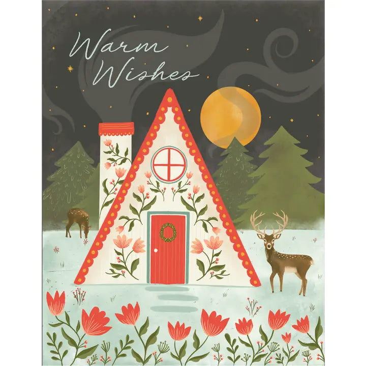 Warm Wishes Winter Cabin Christmas Card