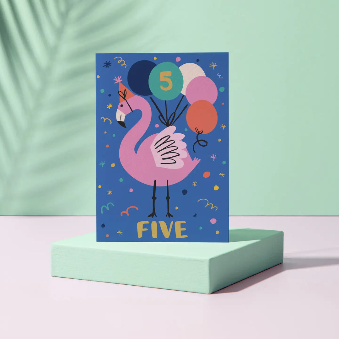 Flamingo-Themed Five-Year-Old Birthday Card