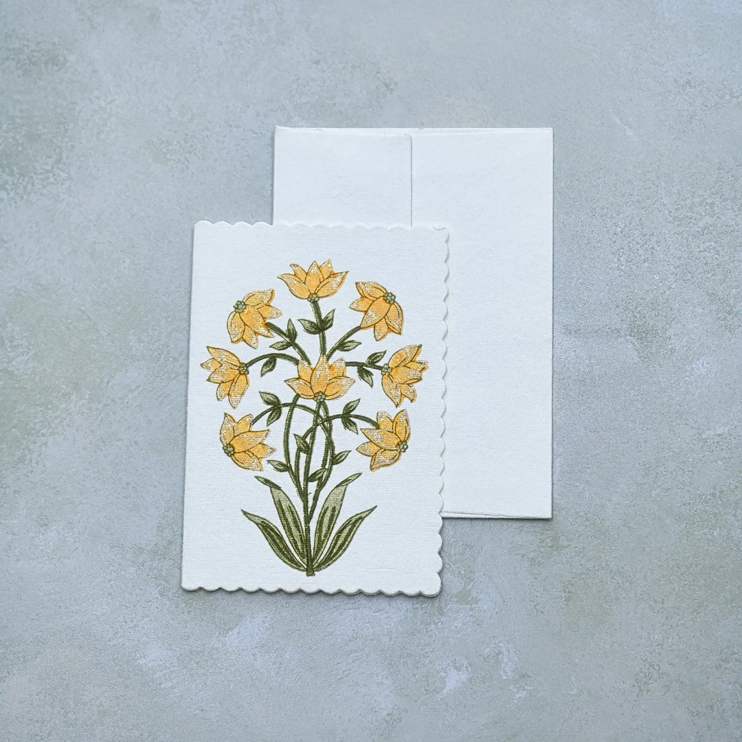 Hand Block Printed Greeting Card - Champaca Saffron