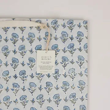Hand Block Printed Gift Bags - Ditsy Floral Blue Stone
