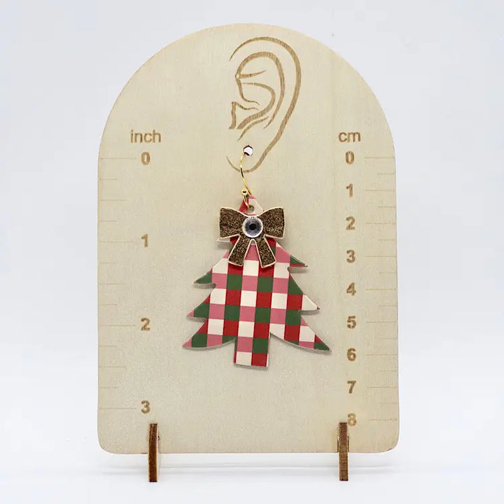Plaid Bow Tree Earrings