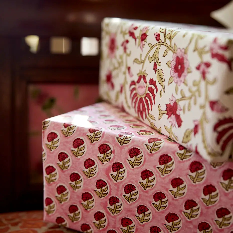 Hand Block Printed Gift Wrap Sheets - Flora Festive Mix (Roll)