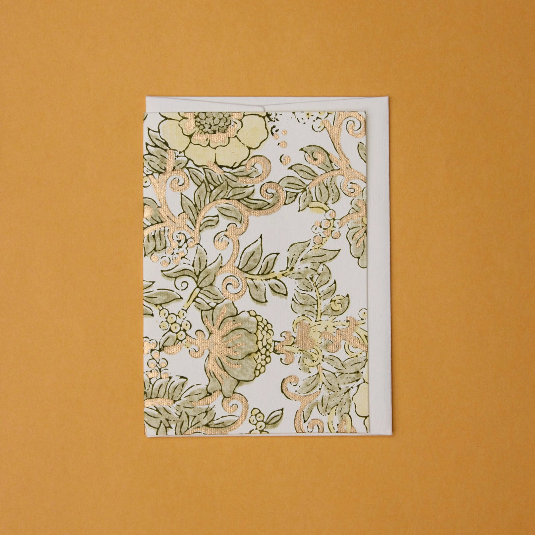 Hand Block Printed Greeting Card - Wild Rose Buttercream