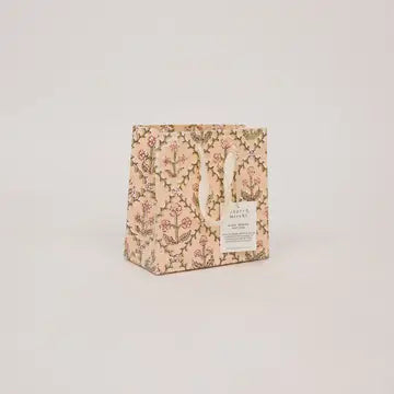 Hand Block Printed Gift Bags - Floral Lattice Terracotta