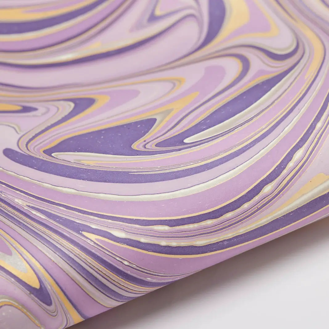 Hand Marbled Gift Wrap Sheets - Waves Imperial Purple (Roll)