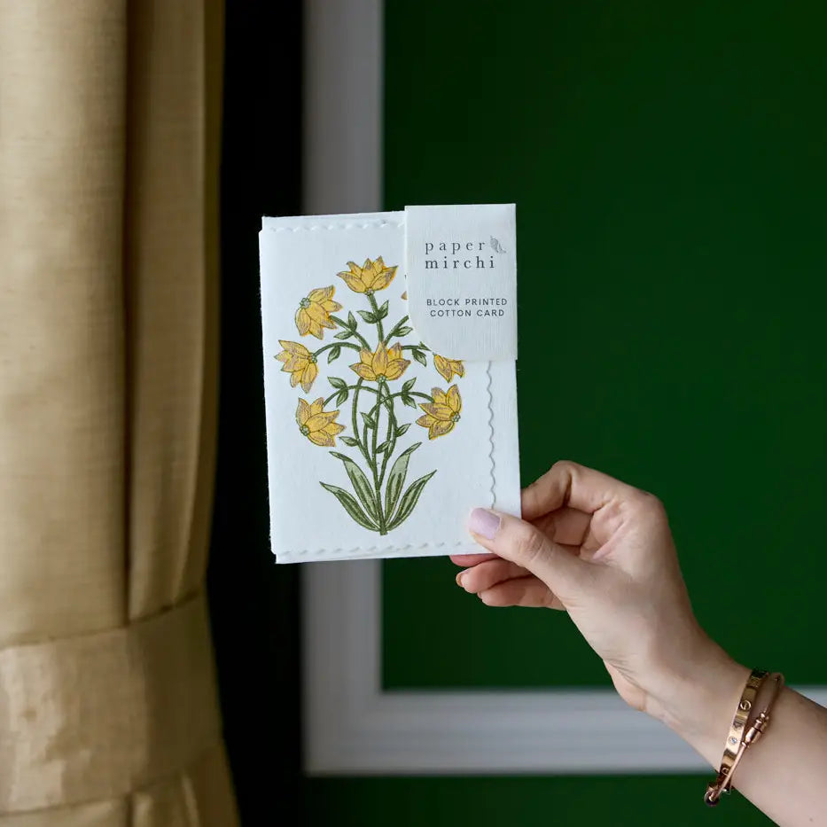 Hand Block Printed Greeting Card - Champaca Saffron