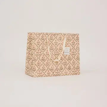 Hand Block Printed Gift Bags - Floral Lattice Terracotta