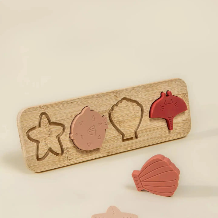 Silicone Puzzle on Wooden Plate - Ocean