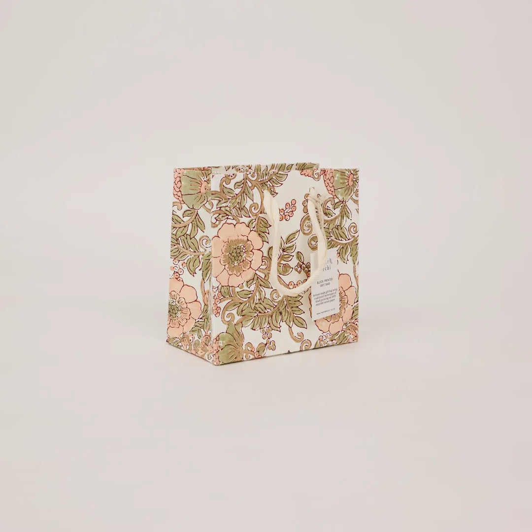 Hand Block Printed Gift Bags - Wild Roses Terracotta